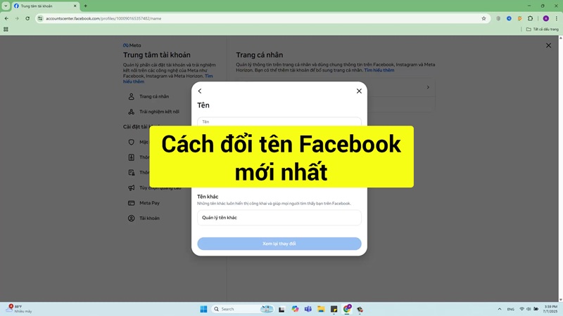 cách đổi tên facebook